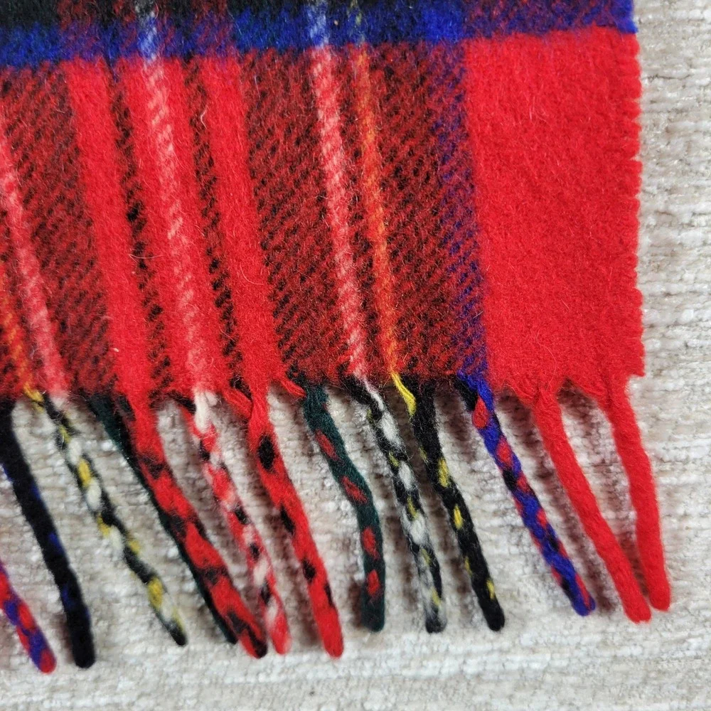 Cashmere Royal Stewart Tartan Plaid Fringe Scarf Unisex Red Warm Luxury Fashion